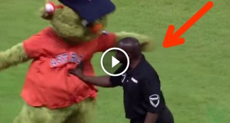Mascot Starts To Dance In Front Of Security Guy, Second After Unexpected Thing Happens