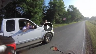 Idiot Driver Tries To Run Motorcyclist Off Road, Gets A Dose Of INSTANT KARMA!