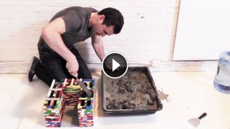 He Pours Concrete Into A Stack Of Legos. When He Takes Them Off, The Result Is Perfect